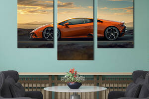 Картина из трех панелей KIL Art Оранжевый Lamborghini Huracan Evo 96x60 см (1249-32)