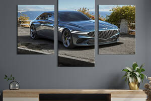 Картина из трех панелей KIL Art Роскошное зеркальное авто Genesis G80 96x60 см (1327-32)