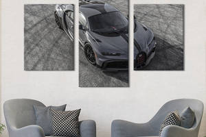 Картина из трех панелей KIL Art Серый автомобиль Bugatti Chiron Pur Sport 96x60 см (1297-32)