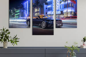 Картина из трех панелей KIL Art Шикарный автомобиль Бэнтли в ночном городе 96x60 см (1290-32)