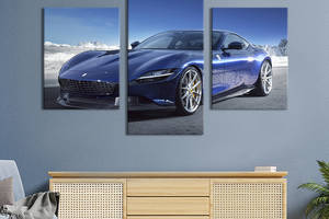 Картина из трех панелей KIL Art Шикарный синий Ferrari Roma 96x60 см (1294-32)
