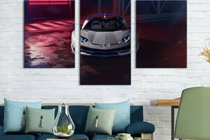 Картина из трех панелей KIL Art Стильная Lamborghini Aventador SVJ в сером цвете 141x90 см (1340-32)