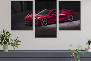 Картина из трех панелей KIL Art Стильный малиновый Chevrolet Corvette C8 96x60 см (1256-32)