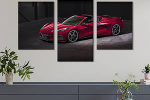 Картина из трех панелей KIL Art Стильный малиновый Chevrolet Corvette C8 141x90 см (1256-32)