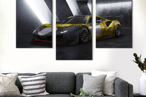 Картина из трех панелей KIL Art Трековый суперкар Ferrari 488 GT Modificata 141x90 см (1315-32)