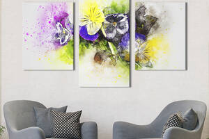 Картина из трех панелей KIL Art триптих Акварельные цветы анютины глазки 96x60 см (852-32)