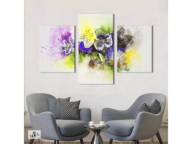 Картина из трех панелей KIL Art триптих Акварельные цветы анютины глазки 66x40 см (852-32)