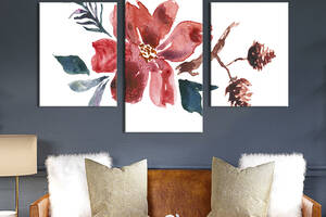 Картина из трех панелей KIL Art триптих Акварельный цветок на белом фоне 96x60 см (809-32)