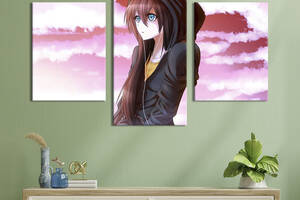 Картина из трех панелей KIL Art триптих Аниме-девушка с длинными волосами 96x60 см (1424-32)