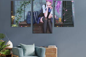 Картина из трех панелей KIL Art триптих Аниме-девушка с рюкзаком на скамейке 96x60 см (1466-32)
