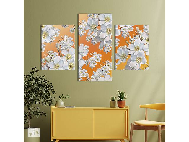 Картина из трех панелей KIL Art триптих Белые цветы на оранжевом фоне 96x60 см (848-32)