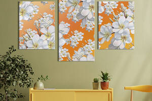 Картина из трех панелей KIL Art триптих Белые цветы на оранжевом фоне 66x40 см (848-32)