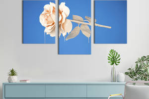 Картина из трех панелей KIL Art триптих Бежевая роза на голубом фоне 96x60 см (801-32)