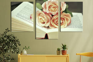 Картина из трех панелей KIL Art триптих Бежевые розы на книге 66x40 см (946-32)