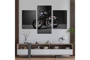 Картина из трех панелей KIL Art триптих Брутальный чёрный байк Triumph Bobber Bonneville 96x60 см (1406-32)