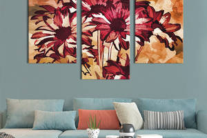 Картина из трех панелей KIL Art триптих Букет бордовых цветов 66x40 см (768-32)