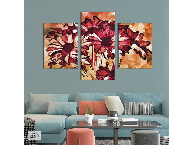 Картина из трех панелей KIL Art триптих Букет бордовых цветов 66x40 см (768-32)