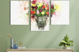 Картина из трех панелей KIL Art триптих Букет тюльпанов на белом фоне 96x60 см (819-32)
