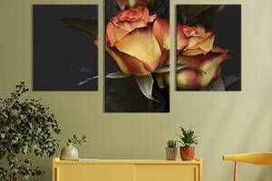 Картина из трех панелей KIL Art триптих Чайные жёлто-оранжевые розы 66x40 см (978-32)