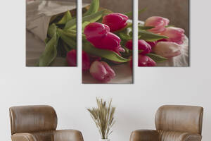 Картина из трех панелей KIL Art триптих Чудесный букет с тюльпанами 141x90 см (936-32)