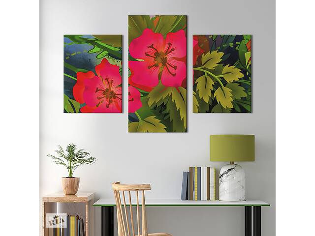 Картина из трех панелей KIL Art триптих Дикие розовые цветы шиповника 96x60 см (769-32)