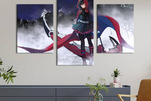 Картина из трех панелей KIL Art триптих Хрупкая аниме-девушка в плаще 96x60 см (1506-32)