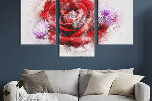 Картина из трех панелей KIL Art триптих Красная бархатная роза 96x60 см (849-32)