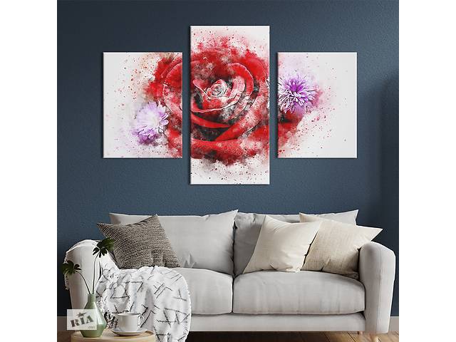 Картина из трех панелей KIL Art триптих Красная бархатная роза 66x40 см (849-32)