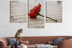 Картина из трех панелей KIL Art триптих Красная роза на нотном листе 96x60 см (991-32)
