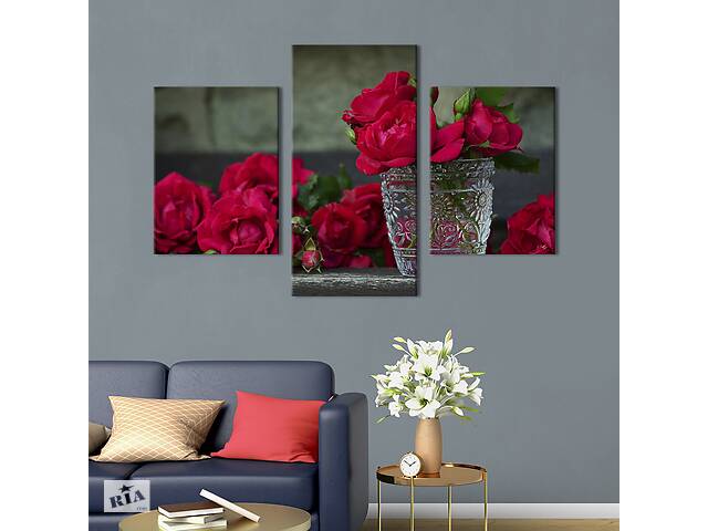 Картина из трех панелей KIL Art триптих Красные розы и хрустальная ваза 96x60 см (984-32)