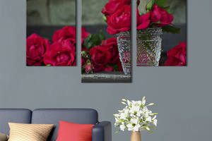 Картина из трех панелей KIL Art триптих Красные розы и хрустальная ваза 66x40 см (984-32)