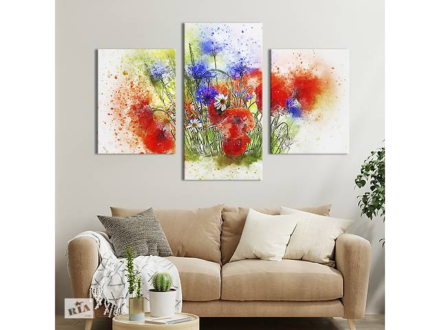 Картина из трех панелей KIL Art триптих Красивые полевые цветы 141x90 см (851-32)