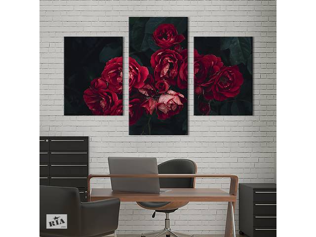 Картина из трех панелей KIL Art триптих Красивые пунцовые розы 96x60 см (924-32)