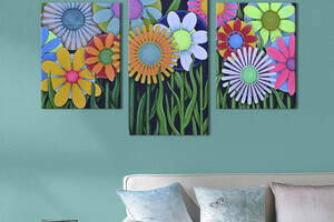 Картина из трех панелей KIL Art триптих Красивые цветы из бумаги 96x60 см (774-32)