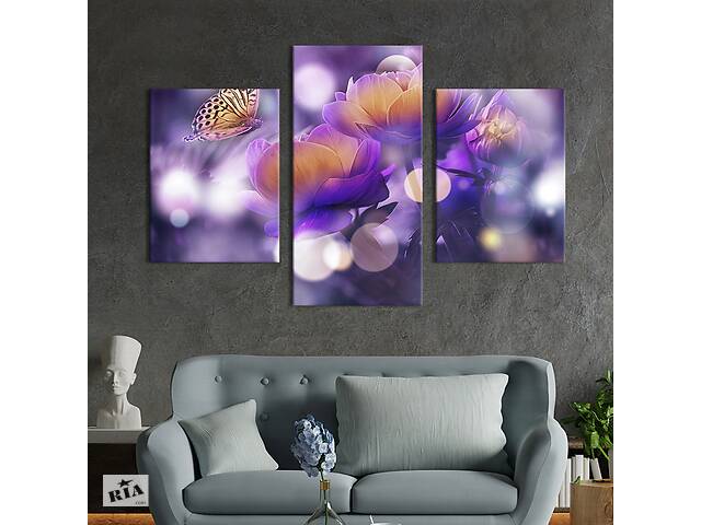 Картина из трех панелей KIL Art триптих Красивые тюльпаны и бабочки 66x40 см (789-32)