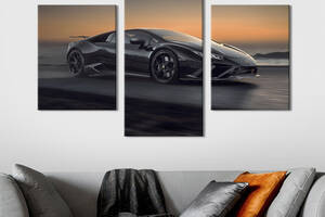 Картина из трех панелей KIL Art триптих Lamborghini Huracan EVO в чёрном цвете 66x40 см (1371-32)