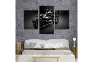 Картина из трех панелей KIL Art триптих Мотоцикл Triumph Rocket 3 на чёрном фоне 96x60 см (1407-32)