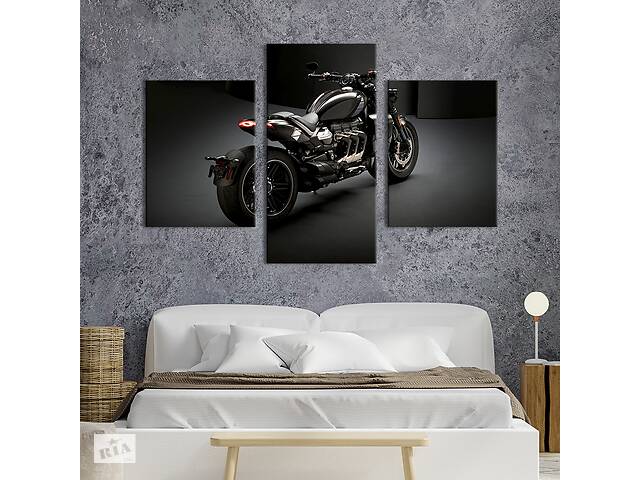 Картина из трех панелей KIL Art триптих Мотоцикл Triumph Rocket 3 на чёрном фоне 66x40 см (1407-32)