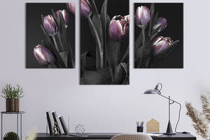 Картина из трех панелей KIL Art триптих Мрачные фиолетовые тюльпаны 96x60 см (882-32)
