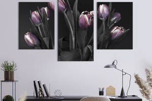 Картина из трех панелей KIL Art триптих Мрачные фиолетовые тюльпаны 66x40 см (882-32)