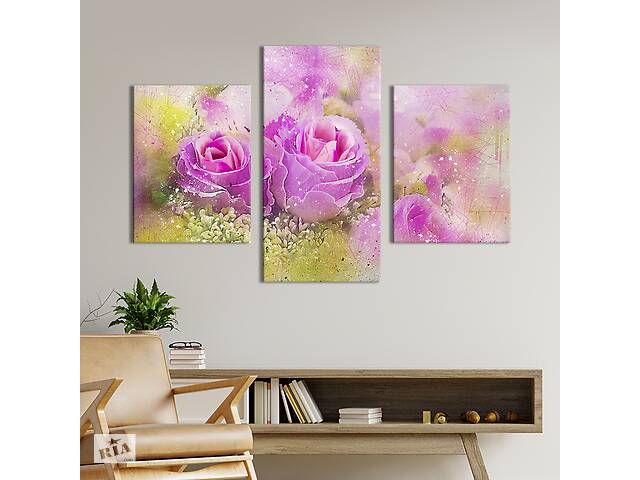 Картина из трех панелей KIL Art триптих Нежные розовые розы 141x90 см (866-32)