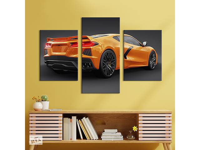 Картина из трех панелей KIL Art триптих Оранжевый Chevrolet Corvette Stingray 96x60 см (1409-32)