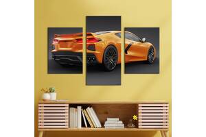 Картина из трех панелей KIL Art триптих Оранжевый Chevrolet Corvette Stingray 66x40 см (1409-32)