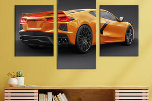 Картина из трех панелей KIL Art триптих Оранжевый Chevrolet Corvette Stingray 66x40 см (1409-32)