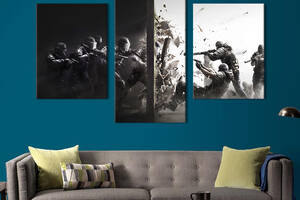 Картина из трех панелей KIL Art триптих Постер игры Tom Clancy's Rainbow Six Осада 66x40 см (1438-32)