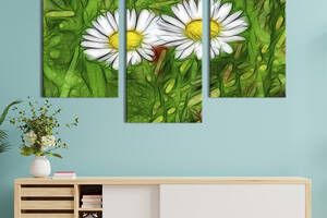 Картина из трех панелей KIL Art триптих Прекрасные ромашки и зелень 141x90 см (893-32)