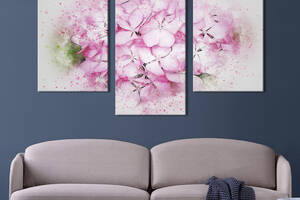 Картина из трех панелей KIL Art триптих Розовые цветы на белом фоне 66x40 см (822-32)