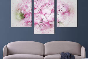 Картина из трех панелей KIL Art триптих Розовые цветы на белом фоне 141x90 см (822-32)