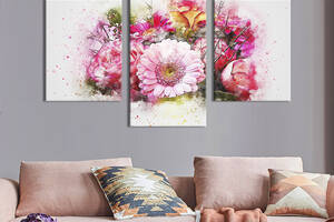 Картина из трех панелей KIL Art триптих Розовый букет цветов 141x90 см (850-32)