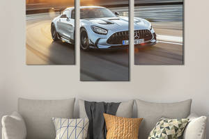 Картина из трех панелей KIL Art триптих Серебристый Mercedes-AMG GT Black Series 141x90 см (1365-32)